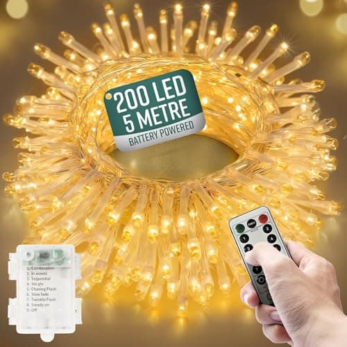 Image of Globirite Garden Fairy Lights Battery Operated - 200 LED String Lights with Remote - 8 Lighting Modes - Battery Fairy Lights Indoor & Outdoor - Bedroom Aesthetic - (Warm White LED)