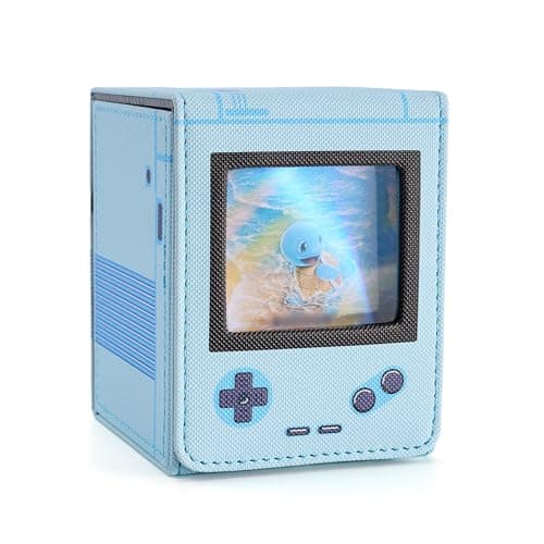 Image of Venssu Retro Gaming Console MTG Deck Box with Commander Display, Card Deck Case Fit 120 Single Sleeved Cards, PU Leather Magnetic Card Storage Box with 2 Dividers, Compatible with TCG/PTCG (Blue)