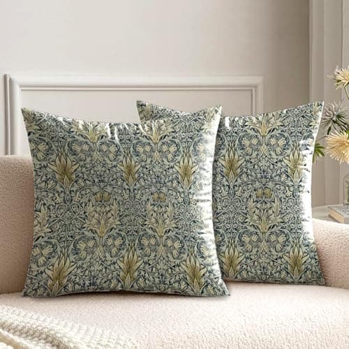 Image of HUASHUZI Cushion Covers William Morris 50x50cm Grey Vintage Decorations Double Sided Pattern Throw Pillow Case Set of 2 Home Decor for Sofa Bench Couch