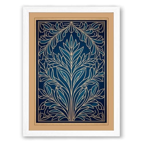 Image of Symmetrical Frame Botanical Framed Wall Art Print A2 (59.4×42cm) White, Wall Decor for Living Room, Bedroom, Office & Home, Ready to Hang, Art Gift