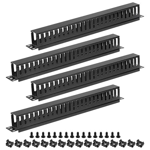 Image of PATIKIL 1U 19 Inch Cable Manager, 4 Pack 24 Slot Horizontal Rack Mount Wire Management Metal Finger Duct Wire Organizer for Network Cabinet, Black