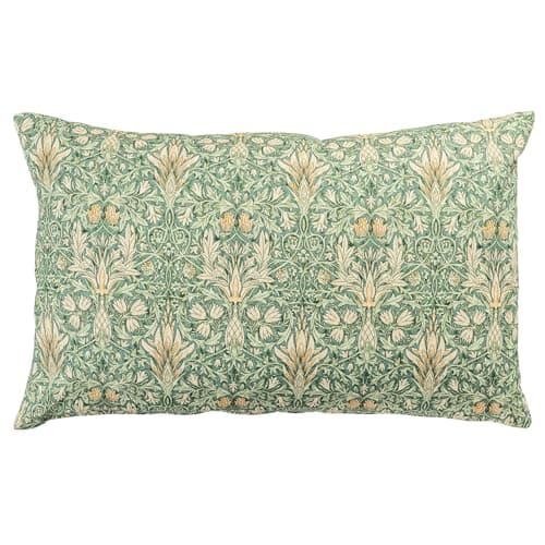 Image of Linen Loft William Morris Snakeshead XL Rectangular Cushion Cover in Green. Traditional Floral Motif and Botanical Design. 23x15 XL Rectangle Cover Only