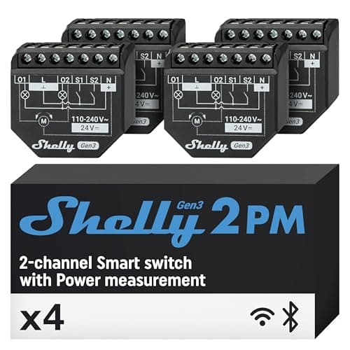 Image of Shelly 2PM Gen3 - Wi-Fi Smart Roller Shutter Switch Module, Power Metering, 2 Channels, 16A, Motorized Blinds & Curtains Control, Alexa & Google Home, No Hub Required, Smart Home (4 Pack)