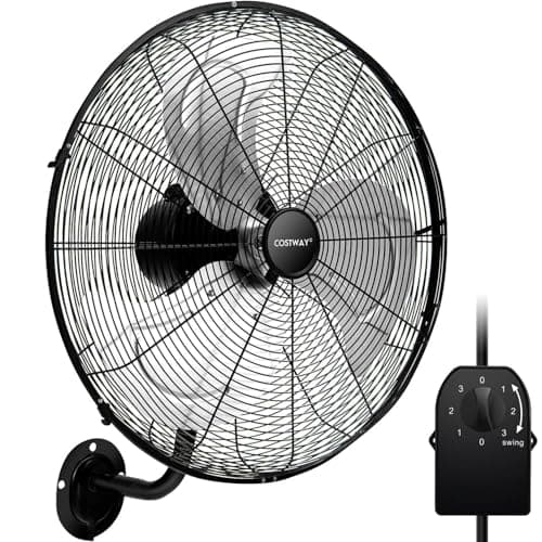 Image of COSTWAY 20 Inch(51 cm) Oscillating Wall Fan, Wall Mounted Fans with 3 Speeds, 85° Oscillation & 30° Adjustable Tilt Head, Metal Wall Mount Cooling Fan for Home Office Garage (Black)