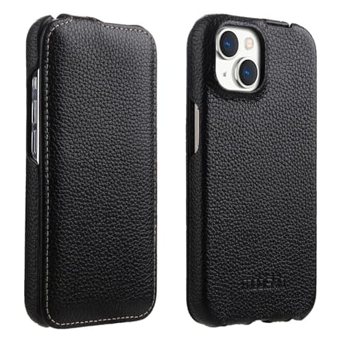 Image of Mobiskin Case suitable for iPhone 15 (6.1 inch), mobile phone case with coated leather, flip case, protective case, mobile phone pocket, slim cover, thin, black