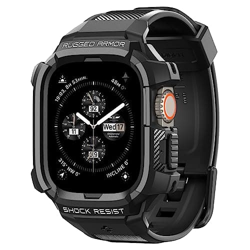 Image of Spigen Rugged Armor Pro Case with Strap Band Compatible with Apple Watch Ultra 3/2/1 49mm- Black