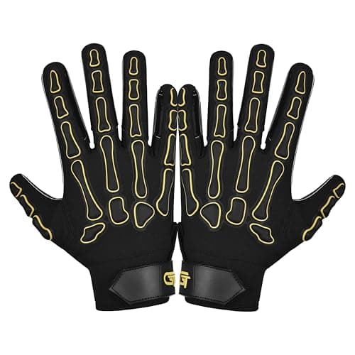 Image of Glorious Traders Youth Football Gloves American Wide Receiver Injected Bones Football Gloves for Adult Men Women & Boys with Super Sticky Silicone Grip Palms (Yellow Black, Adult Extra Large)