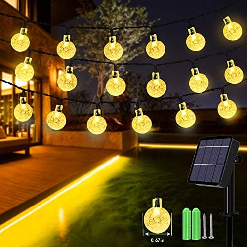 Image of Solar String Lights, 59Ft 100 LED Globe String Lights, Solar Fairy Garden Lights Waterproof 8 Modes Indoor Outdoor Balcony Lights for Christmas, Patio, Gazebo and Wedding Decor (Warm White)