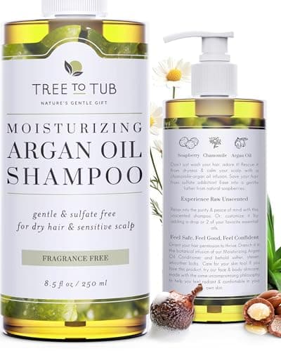 Image of Tree To Tub Fragrance Free Shampoo for Dry & Sensitive Scalp - Gentle Unscented Hydrating Hair Shampoo for Women & Men, Moisturizing Sulfate Free Shampoo w/Organic Argan Oil, All Natural Aloe Vera