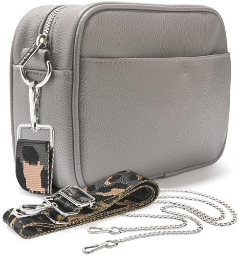 Image of Lily England Cross Body Bag Women, Over Shoulder Bags with Adjustable Wide Strap & Chain, Versatile Crossbody Bags for Women & Ladies Handbags, Grey