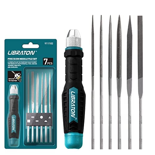 Image of LIBRATON Needle File Set Interchangeable, Metal Files Set, 6PCs Steel Files with Handle for Precision Metal File Work, Woodworking, Plastic Carving, Craft Tool