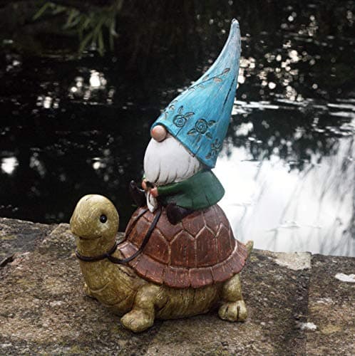 Image of Gilbert the Gonk sitting on Tommy the Tortoise 23cm Garden Ornament, Gnome, Garden Fairy, Troll, Imp … …