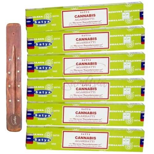 Image of Satya Nag Champa Cannabis Incense Sticks | x6 pack | with SAMASIA incense sticks holder | Used for Aromatherapy, Spa, Yoga, Weddings, Meditation, Healing, Positivity and Relaxation