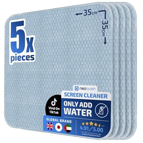 Image of NeoLavish® Screen Cleaner - Just Add Water - 5 Pack 35x35 cm | Microfibre Cleaning Cloth for TV, Laptop Computer, Car, Phone, Monitor, OLED, Macbook, iPad, LCD, LED | All Devices - Lint-Free Cloths