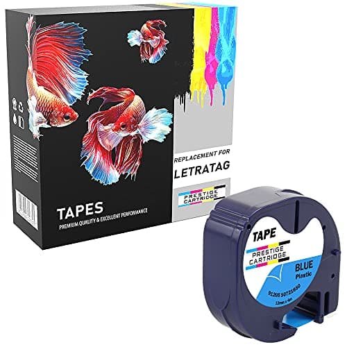 Image of Compatible 91205 Black on Blue Plastic Tape (12mm x 4m) for Dymo LetraTag LT110T, LT100H, LT100T, QX50, XR, XM, 2000, Plus