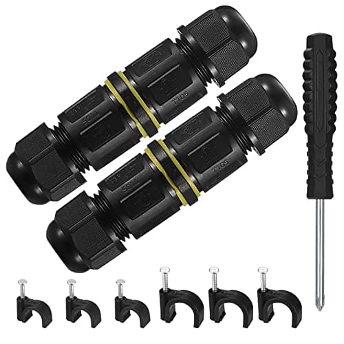 Image of IP68 Waterproof Junction Box, Outdoor Electrical Connectors, Wire Connector External Sleeve Coupler, Extension Electrical Cable Protector Boxes for Cable Diameter Ø 4mm-8mm (Black-2 Pcs)
