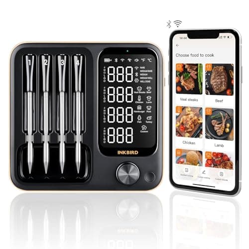 Image of INKBIRD Wireless Meat Thermometer, WiFi & Bluetooth Meat Thermometer with 4 Probes,Unlimited Rang Food Temperature Probe with Smart APP for BBQ Grill Oven Smoker