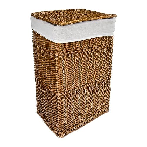 Image of Arthur Cameron - Rectangular Wicker Laundry Basket & Removable Washable Cotton Lining - Laundry Hamper, Laundry Bin, Washing Basket with Lid (Medium, Distilled Brown)