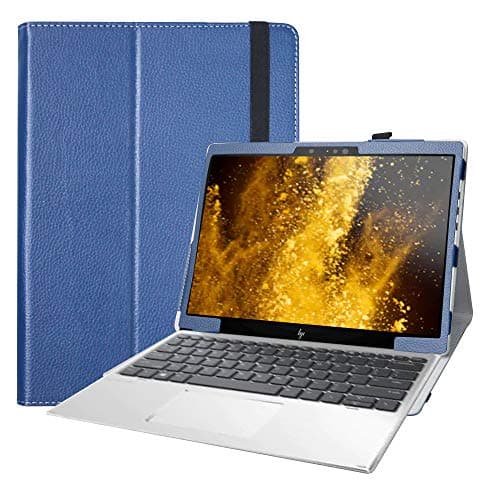 Image of Bige for HP Elite x2 G4 Case, PU Leather Folio 2-Folding Stand Cover for 12.3" HP Elite x2 G4 Detachable Laptop, Dark Blue