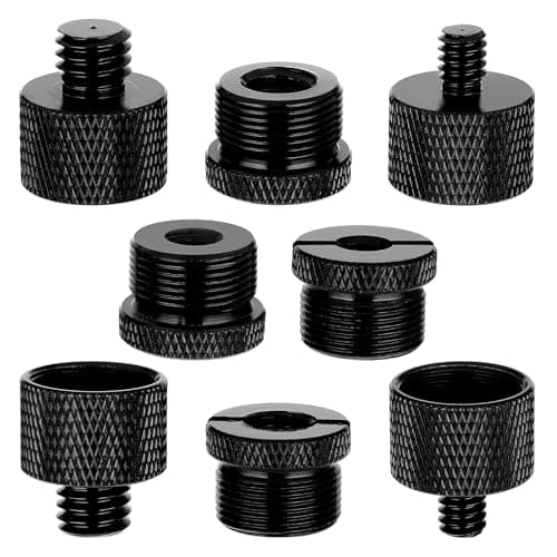 Image of Prasacco 8 Pieces Mic Stand Adapter, 5/8 Female to 3/8 Male 3/8 Female to 5/8 Male 5/8 Female to 1/4 Male 1/4 Female to 5/8 Male Screw Thread for Microphone Stand Mount to Camera Tripod