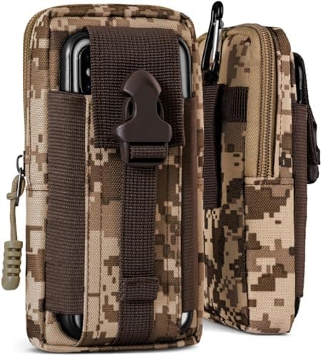 Image of ONEFLOW Survival Case Compatible with Nokia 3310 (2017) - Nylon Mobile Phone Belt Bag with Carabiner, Tactical EDC Bag with Belt Holder, Outdoor Phone Case - Camo Brown