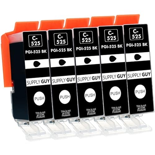 Image of Supply Guy 5 Ink Cartridges compatible with Canon PGI-525 PGBK Black for Pixma IP4850 IP4950 IX6550 MG5140 MG5150 MG5200 MG5240 MG5250 MG5300 MG5340 MG5350 MG6150 MG6250 MG8150 MG8240 MG8250 MX715