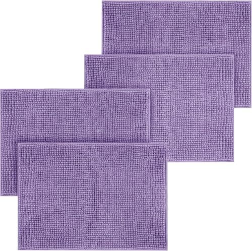 Image of AMEHA Bath Mat Non Slip Anti Mould Lilac 40 x 60 cm (4 Pack) Chenille Bathroom Mat Soft & Fluffy Bath mats Super Water Absorption & Machine Washable Shower Mat