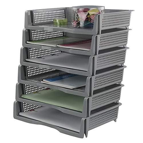 Image of Tstorage Plastic A4 File Stackable Storage Trays, Gray Letter Tray, 6 Pack