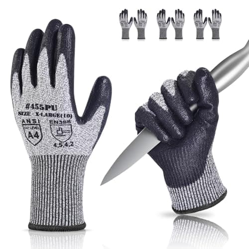 Image of Donfri Cut Resistant Gloves High Performance Level 5 Protection Safety Work Gloves for Men Comfortable PU Coated Palm Cut Proof Gloves Gardening Food Grade Non-slip Machine Washable (XL, 3)