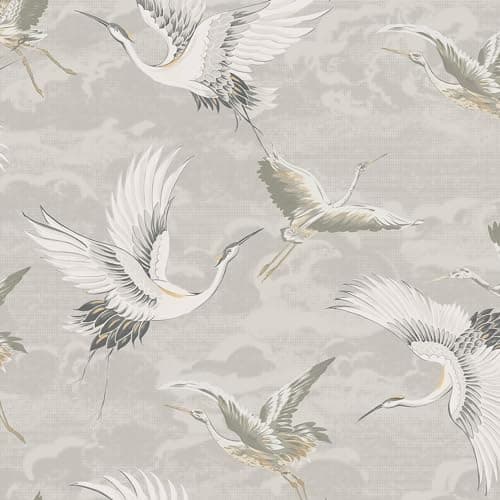 Image of Sublime Kranes Floral Neutral Wallpaper | Paste The Wall Application | White Floral | 10M Roll
