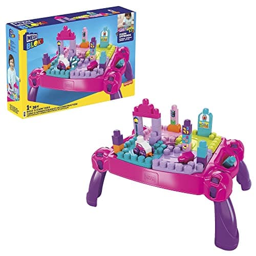 Image of MEGA BLOKS Build 'N Learn Table, Portable, Folding Table Building Set, Building Toys for Toddlers, Ages 1+, Pink, FFG22 - Amazon Exclusive