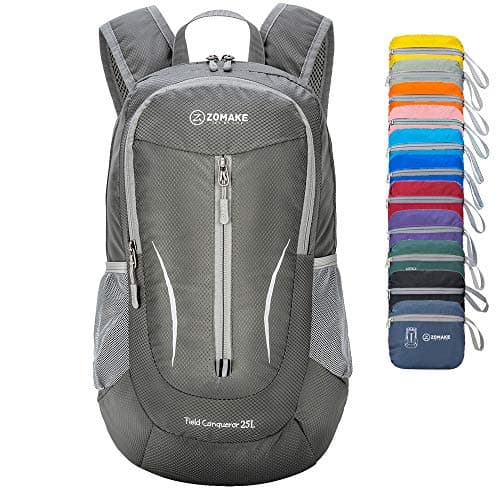 Image of ZOMAKE Lightweight Foldable Backpack, Packable Rucksack 25L Folding Small Back Pack Foldaway Ultralight Daypack for Women Men Travel Hiking Walking (Dark gray)