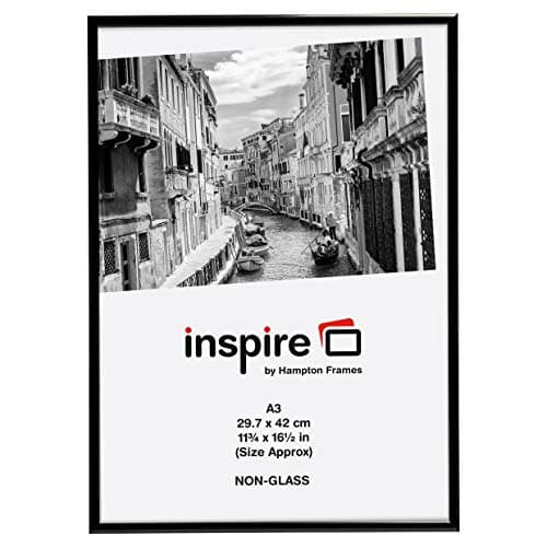 Image of Hampton Frames | A3 Poster Certificate Photo Frame (30x42cm) | Black Aluminium, Acrylic Front | Wall Hanging, Easy Access Clips | Protects Photos, Home/Office Display