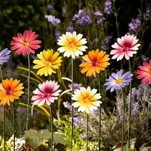 Image of Garden Gear Metal Daisy Flower Plant Bed Garden Border Pathway Stakes Decorations - Pack of 6 (Yellow/Orange/White) - Thompson & Morgan