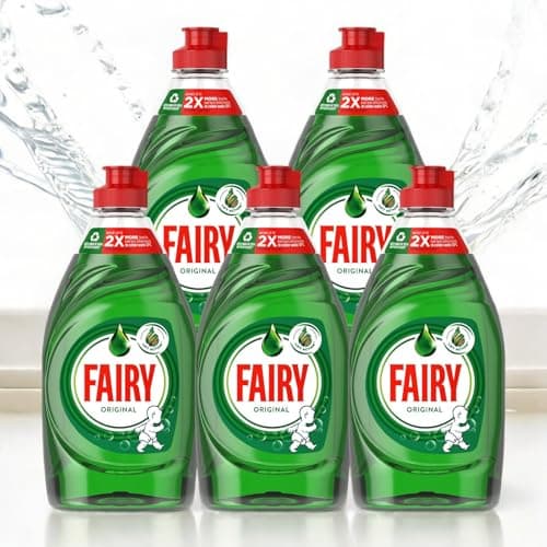 Image of 5 X Fairy Original Washing Up Liquid 320ml Bottles Powerful Grease-Cutting Dishwashing Liquid Concentrated Formula Long-Lasting Fresh Scent Gentle on Hands Kitchen Cleaning Essential