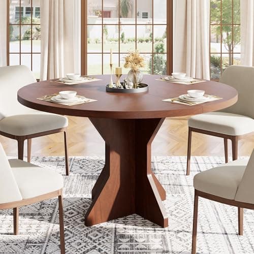 Image of Aptliton Modern Round Dining Table,Solid Wood Design for 4-6 People, Space-Saving, Durable, Elegant Dining Room & Kitchen Table