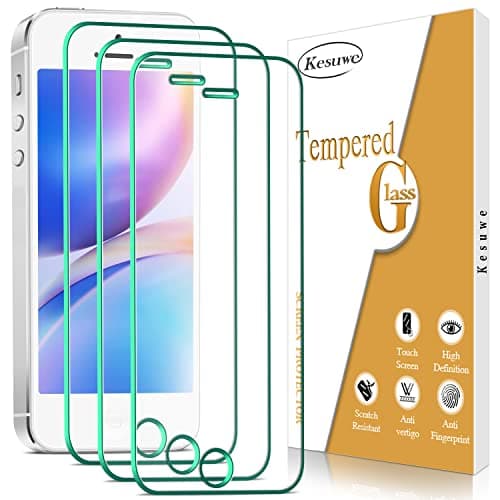 Image of Kesuwe [3 Pack] Screen Protector for iPhone SE 2016, iPhone 5, iPhone 5S, iPhone 5C, Anti Scratch, 9H Hardness Tempered Glass, Bubble Free, Easy Installation, Case Friendly