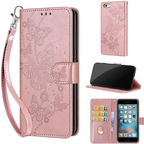 Image of KENHONER Phone Case for iPhone 6 / iPhone 6s, Shockproof Protective Phone Case with Card Slots Kickstand Magnetic Closure compatible iPhone 6 / iPhone 6s Rose Gold