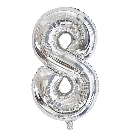Image of Number 8 Balloon Silver Numbers Balloons 8 Birthday Party Foil Balloon 8 Decoration Support Helium-40inch