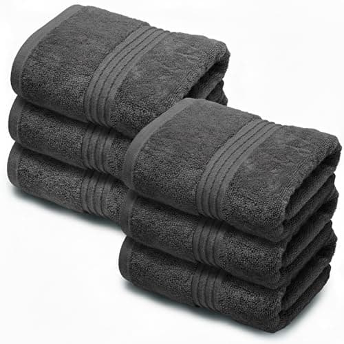 Image of Makooz Premium 6 Face Flannels Pack – 700 GSM Ring Spun Egyptian Cotton Towel Set - Super Soft, Absorbent, Quick Dry Wash Cloth -Luxurious Plush Bath Flannel for Home, Hotel & Spa - Charcoal 33x33CM