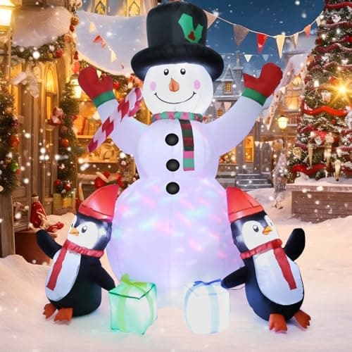 Image of TOTSUN 180cm/6FT Christmas Inflatable Outdoor Decorations, Snowman Christmas Inflatables Decoration with Built-in Rotating LED Light for Outdoor Party Patio Lawn Garden