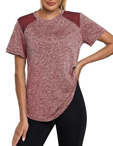 Image of Terecey Women's Short Sleeve UPF 50+ UV Shirt Crew Neck Quick Dry Outdoor Hiking Swimming T-Shirts Light Sun Protection Moisture Wicking Tee, Wine Red M