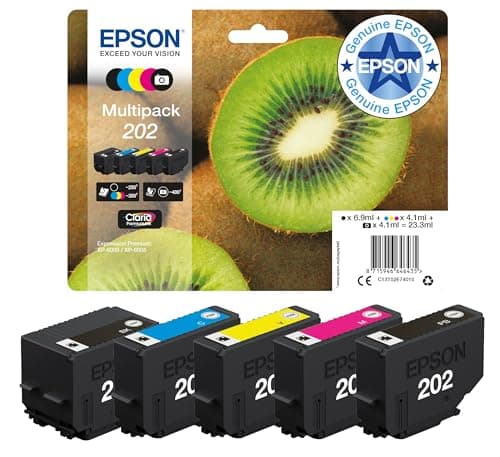 Image of Epson 202 Kiwi Genuine Multipack, 5-colours Ink Cartridges, Claria Premium Ink, Black/Yellow/Magenta/Cyan, Standard Capacity