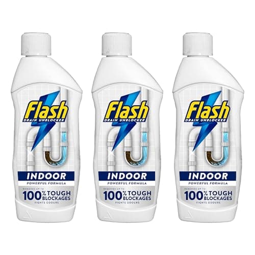 Image of Flash Sink and Drain Unblocker, 3 x 500ml, Powerful Indoor Formula, Removes Tough Blockages
