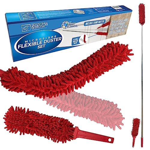 Image of Microfibre Feather Duster Extendable, Long Handled Duster Extendable up to 145cm with Microfibre Fingers That Attract Dust − Long Reach Duster with Washable Head