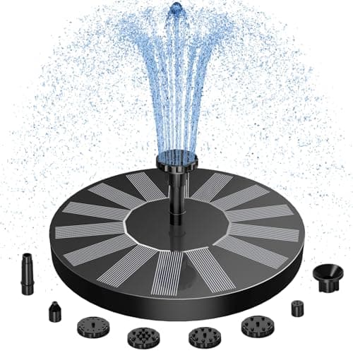Image of AISITIN Solar Water Fountain, Upgrade Circular Bird Bath Water Pump with 6 Nozzles Floating Water Feature Fountain Pump for Outdoor Small Pond, Patio Garden and Fish Tank