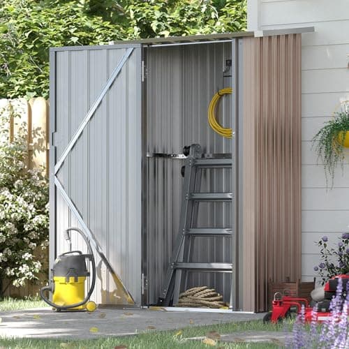 Image of Aoxun 3’x2.1’ Outdoor Metal Storage Shed with Lockable Doors, Metal Sheds Outdoor Storage, Steel Utility Tool Shed for Garden, Patio, Backyard and Lawn, Brown