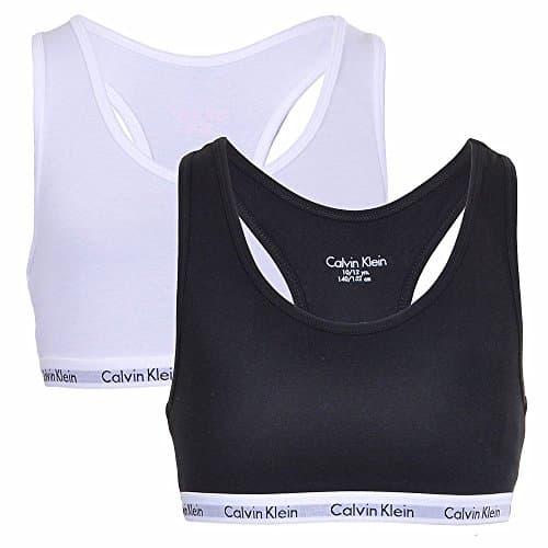 Image of Calvin Klein Girl's Bralette Bustier, White (White/Black 908), 164 cm (Manufacturer size: 12-14)