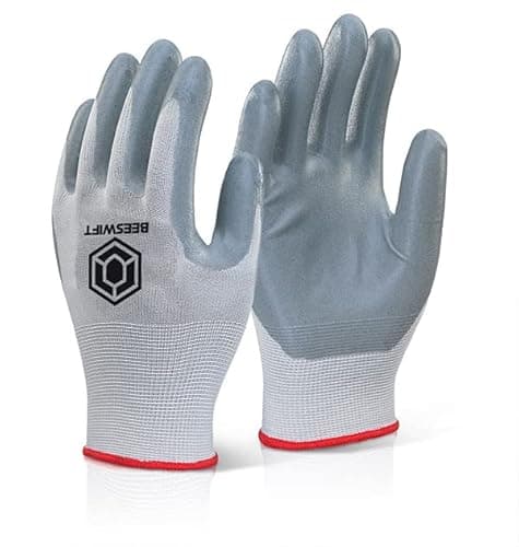 Image of Click - PACK OF 10 NITRILE FOAM POLY GLOVE sz 09 Large Grey WORK GARDEN SAFETY