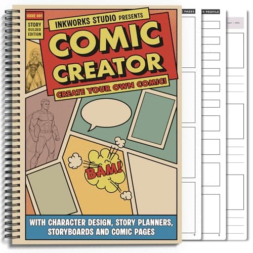 Image of ComicCreator - Create Your Own Comic Book in a Comic Book Drawing Kit - Learn How to Draw and Structure a Cartoon/Anime inc. World, Character & Story Planning w/Blank Panels. Drawing Gifts for kids